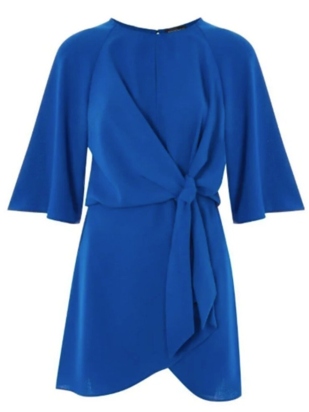 Topshop Dress Wide Half Sleeves Knot Tie Front Cobalt Royal Blue Mini Dress US 8 - Picture 4 of 5